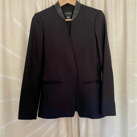 Club Monaco Black Women's Leather Collar Open Front Blazer